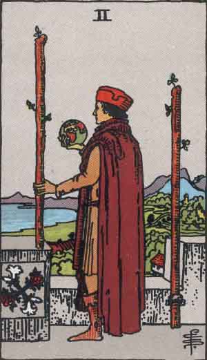 Deux de Bâtons — Rider-Waite tarot card