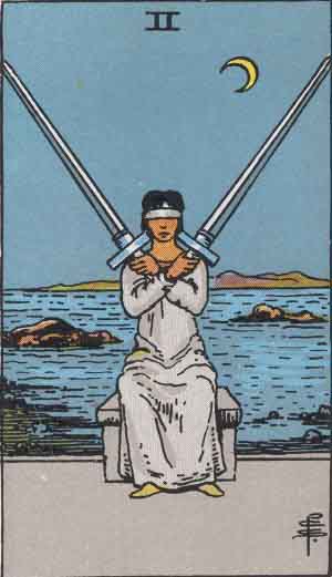 Deux d'Épées — Rider-Waite tarot card