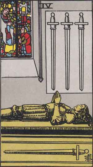 Cuatro de Espadas — Rider-Waite tarot card