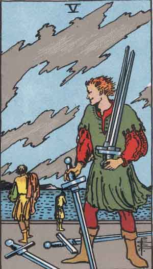Cinq d'Épées — Rider-Waite tarot card