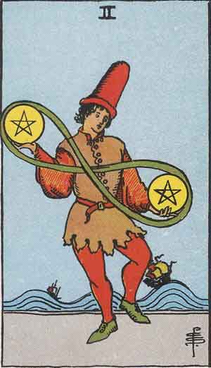 Dos de Oros — Rider-Waite tarot card