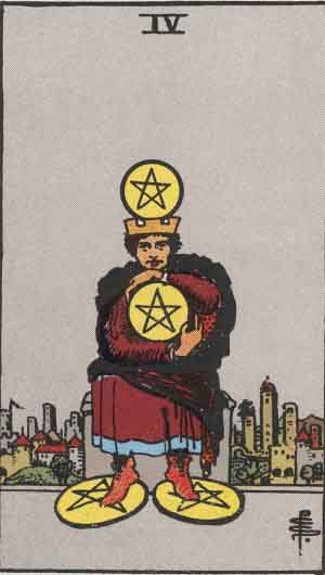 Cuatro de Oros — Rider-Waite tarot card