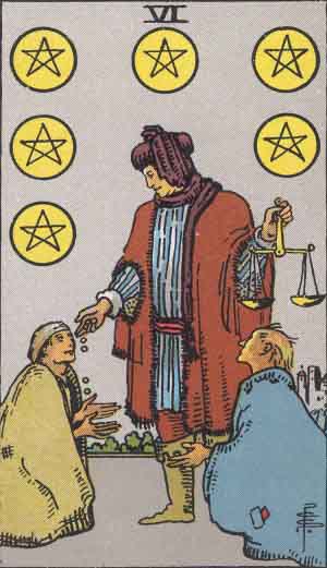 Seis de Oros — Rider-Waite tarot card