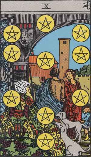 Diez de Oros — Rider-Waite tarot card
